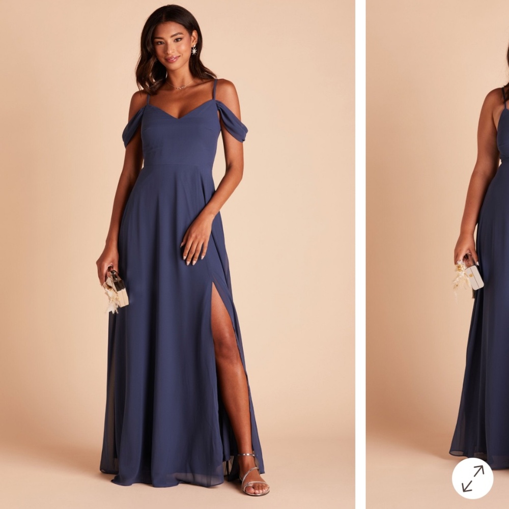 Bird Grey Slate Blue Chiffon Bridesmaid/Formal Dress size small